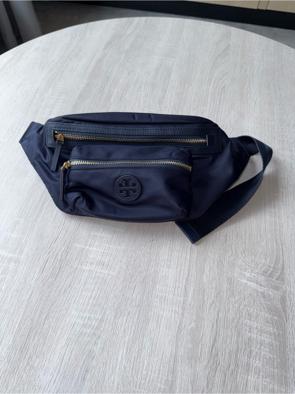 Tory Burch Navy Belt Bag with Gold Hardware
